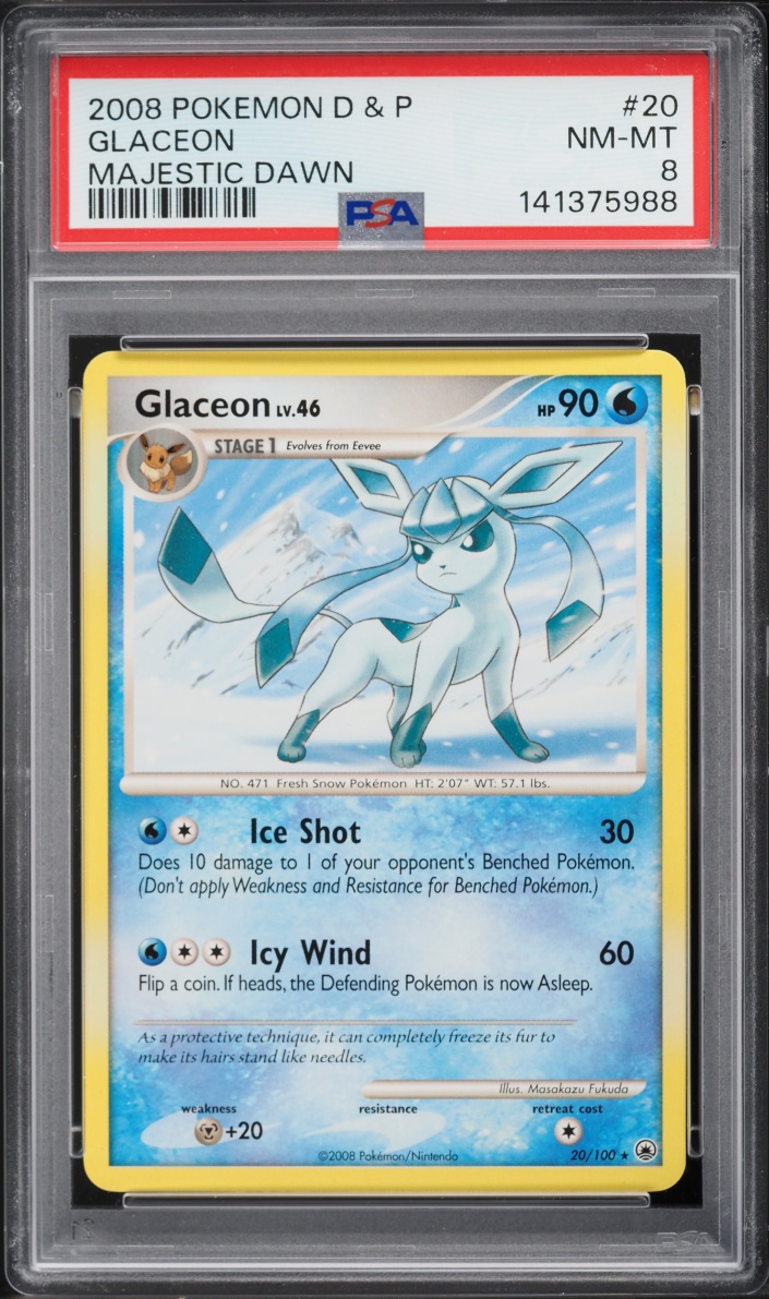 2008 Pokemon Diamond & Pearl Majestic Dawn Glaceon #20 PSA 8 NM-MT