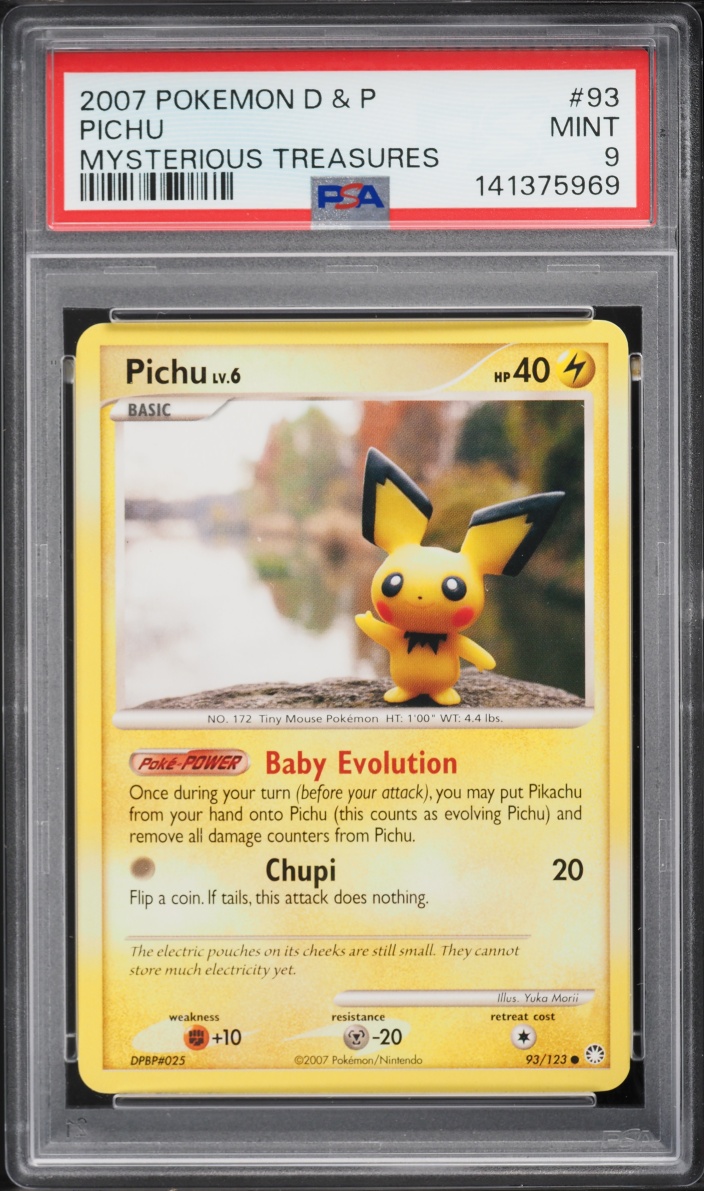 2007 Pokemon Diamond & Pearl Mysterious Treasures Pichu #93 PSA 9 MINT