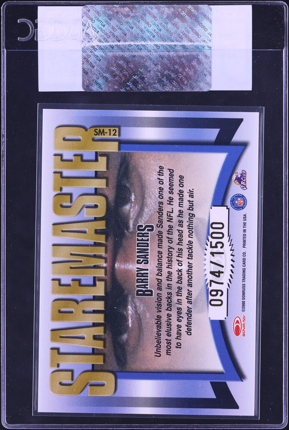 2000 Donruss Preferred Staremasters Barry Sanders /1500 #SM-12 CGC AUTH