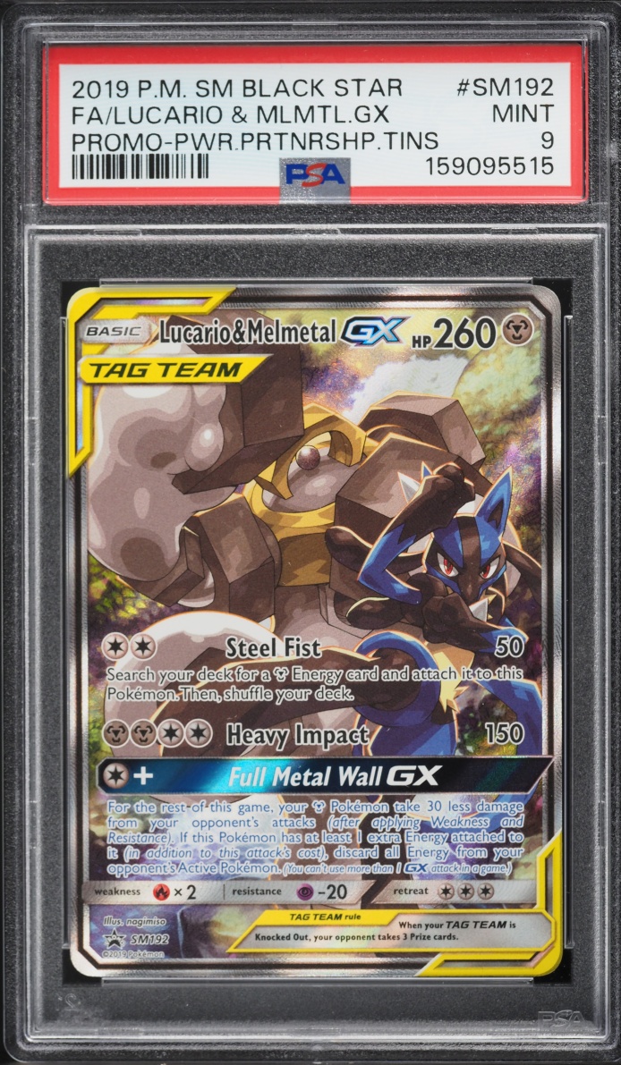 2019 Pokemon Sun & Moon Promo Power Partnership Full Art Lucario Melmetal Gx #Sm192 PSA 9 Mint