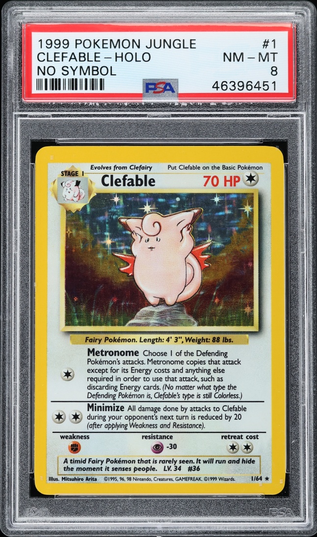 1999 Pokemon Jungle No Set Symbol Holo Clefable #1 PSA 8 NM-MT