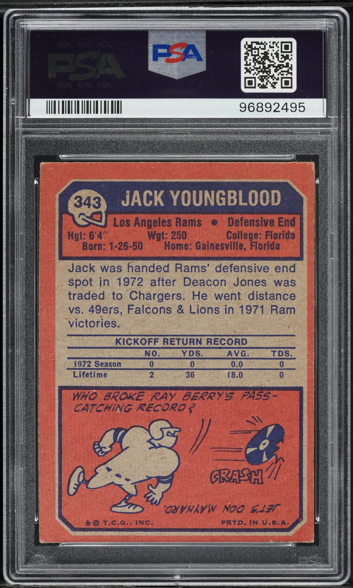 1973 Topps Football Jack Youngblood ROOKIE #343 PSA 4 VGEX