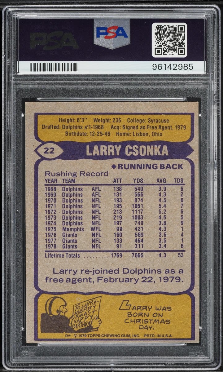 1979 Topps Football Larry Csonka ROOKIE #22 PSA 4 VGEX