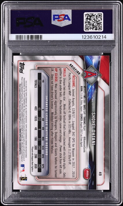 2018 Bowman Shohei Ohtani ROOKIE #49 PSA 9 MINT