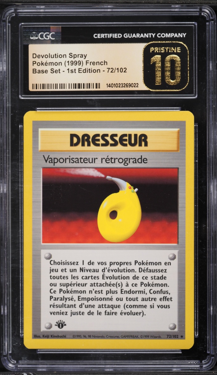 1999 Pokemon French Base Set 1st Edition Devolution Spray #72 CGC 10 PRISTINE