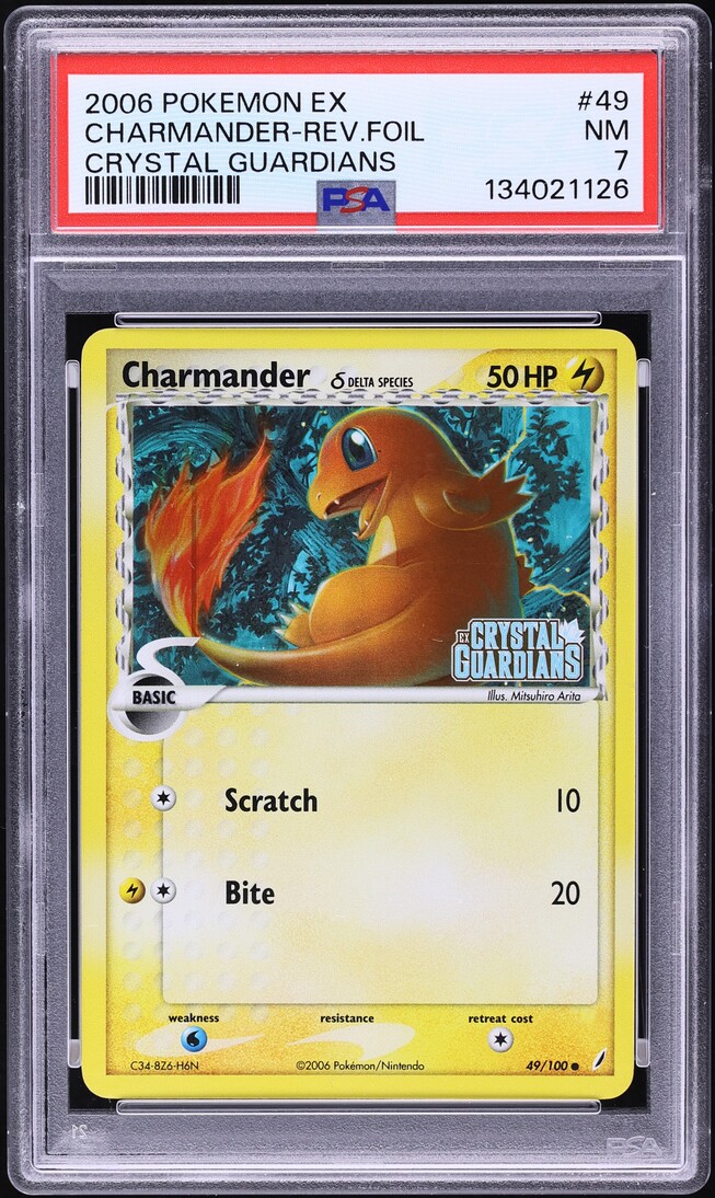 2006 Pokemon EX Crystal Guardians Reverse Holo Charmander #49 PSA 7 NRMT