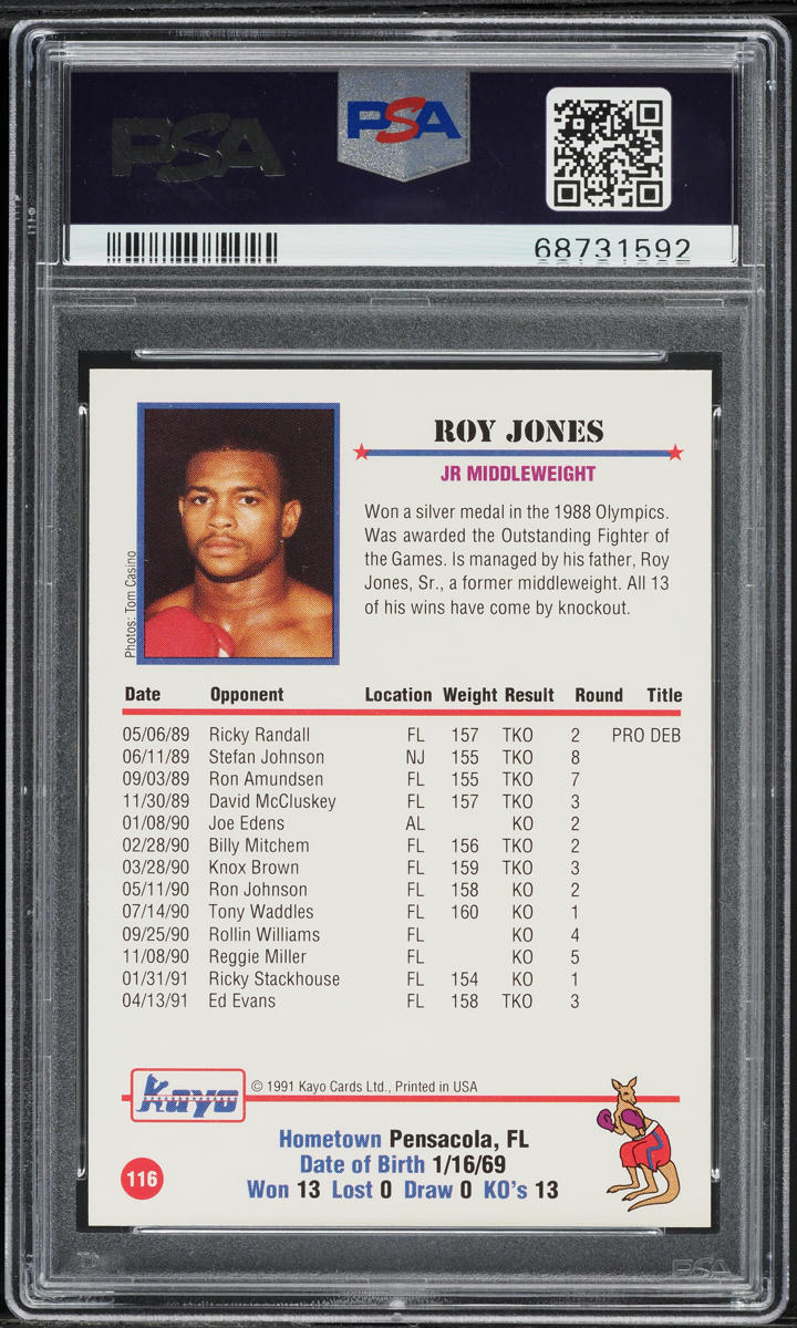 1991 Kayo Boxing Roy Jones ROOKIE #116 PSA 8 NM-MT