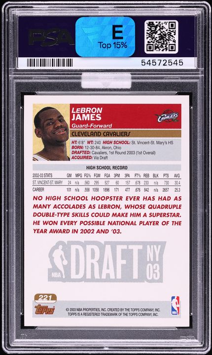 2003 Topps 1st Edition LeBron James ROOKIE #221 MBA PSA 10 GEM MINT