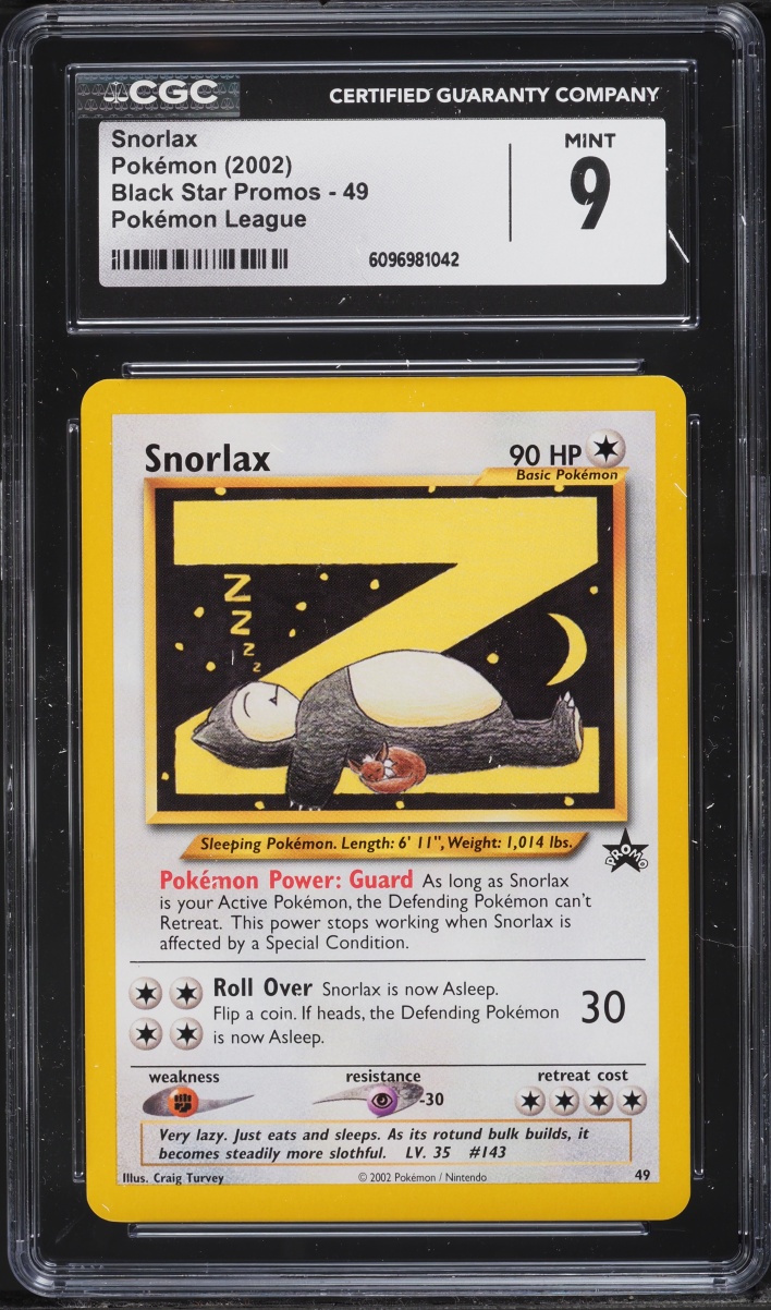 2002 Pokemon League Black Star Promo Snorlax #49 CGC 9 MINT
