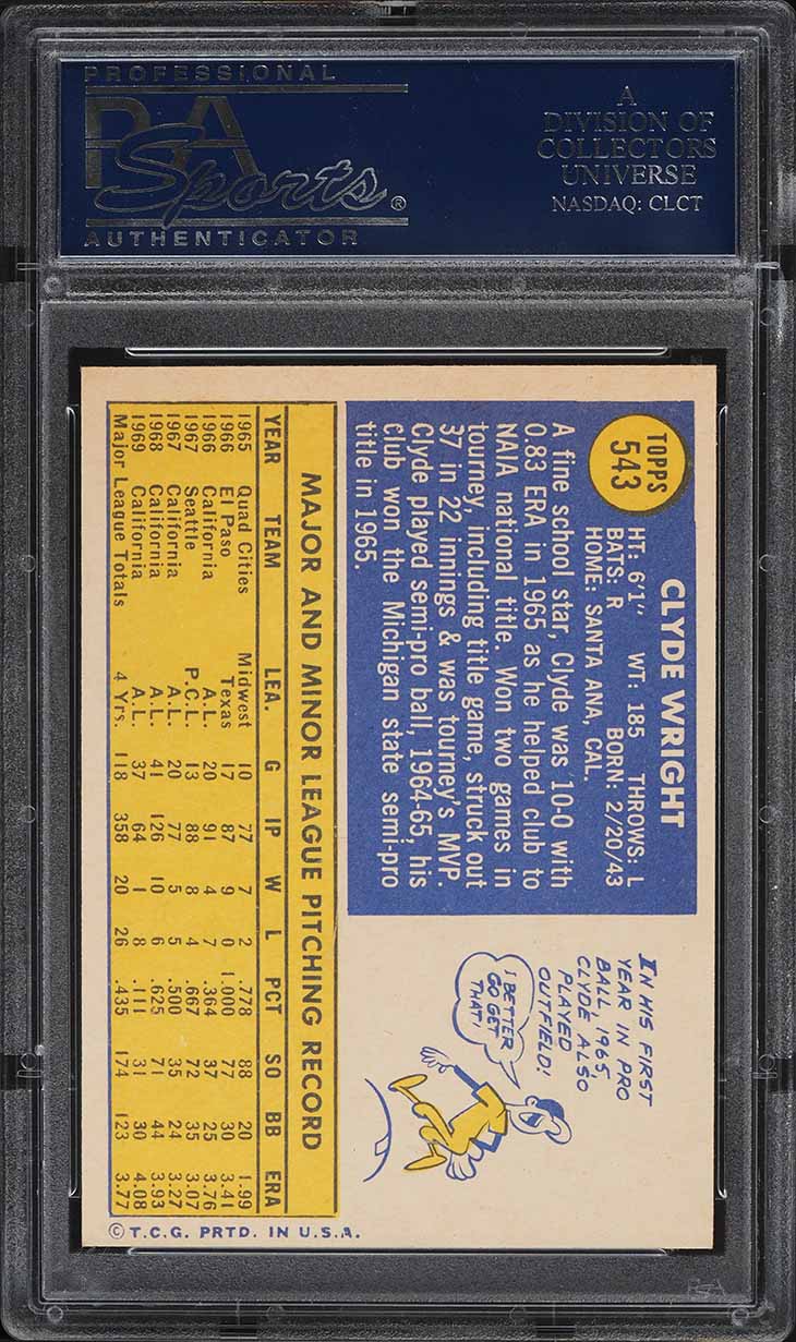 1970 Topps Clyde Wright #543 PSA 8 NM-MT