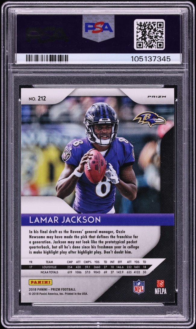2018 Panini Prizm Red White Blue Lamar Jackson ROOKIE #212 PSA 10 GEM MINT
