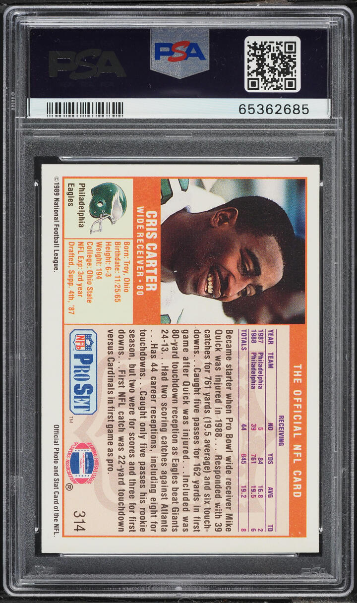 1989 Pro Set Football Cris Carter ROOKIE #314 PSA 8 NM-MT