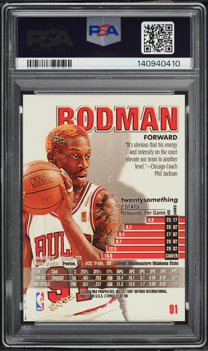 1997 Skybox Z-Force Dennis Rodman #91 PSA 8 NM-MT
