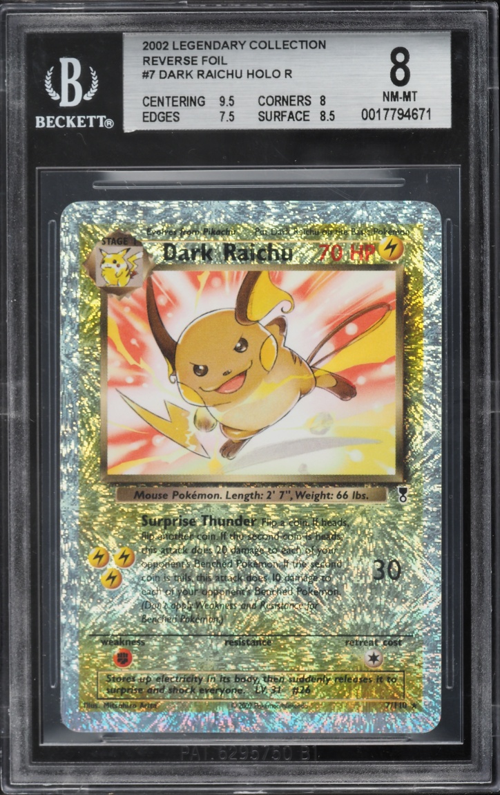 2002 Pokemon Legendary Collection Reverse Holo Dark Raichu #7 BGS 8 NM-MT
