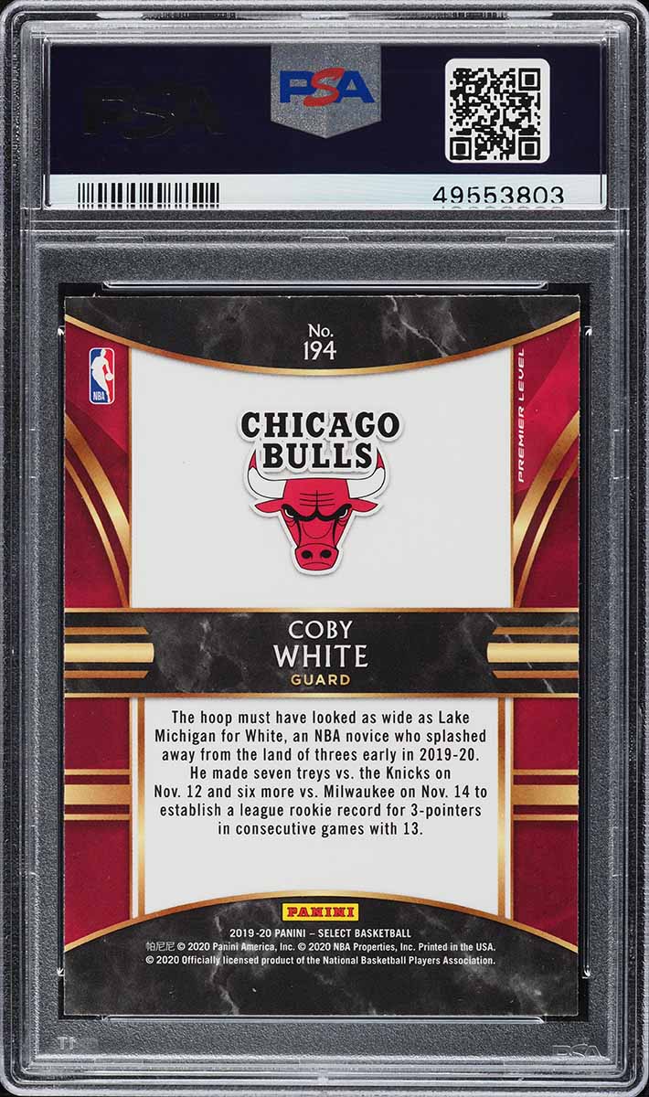 2019 Select Premier Level Coby White ROOKIE #194 PSA 10 GEM MINT
