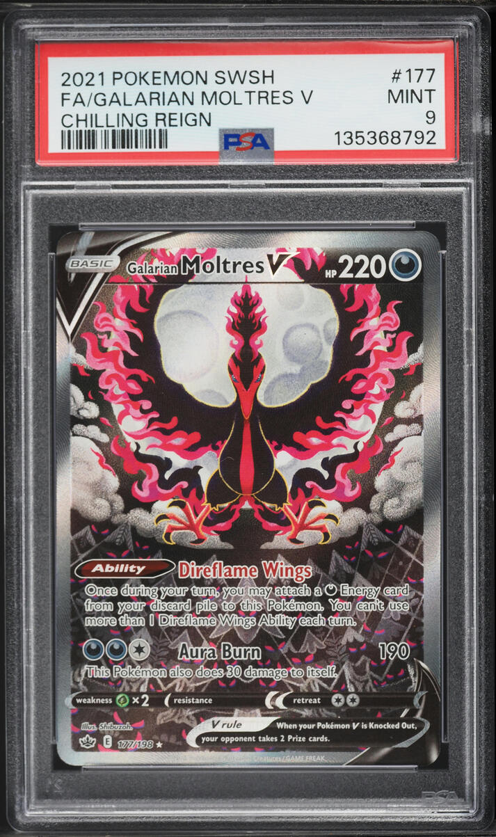 2021 Pokemon Sword & Shield Chilling Reign Full Art Galarian Moltres V #177 PSA 9 MINT