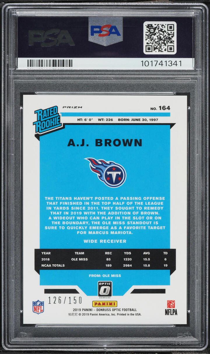 2019 Donruss Optic Blue A.J. Brown ROOKIE /150 #164 PSA 10 GEM MINT