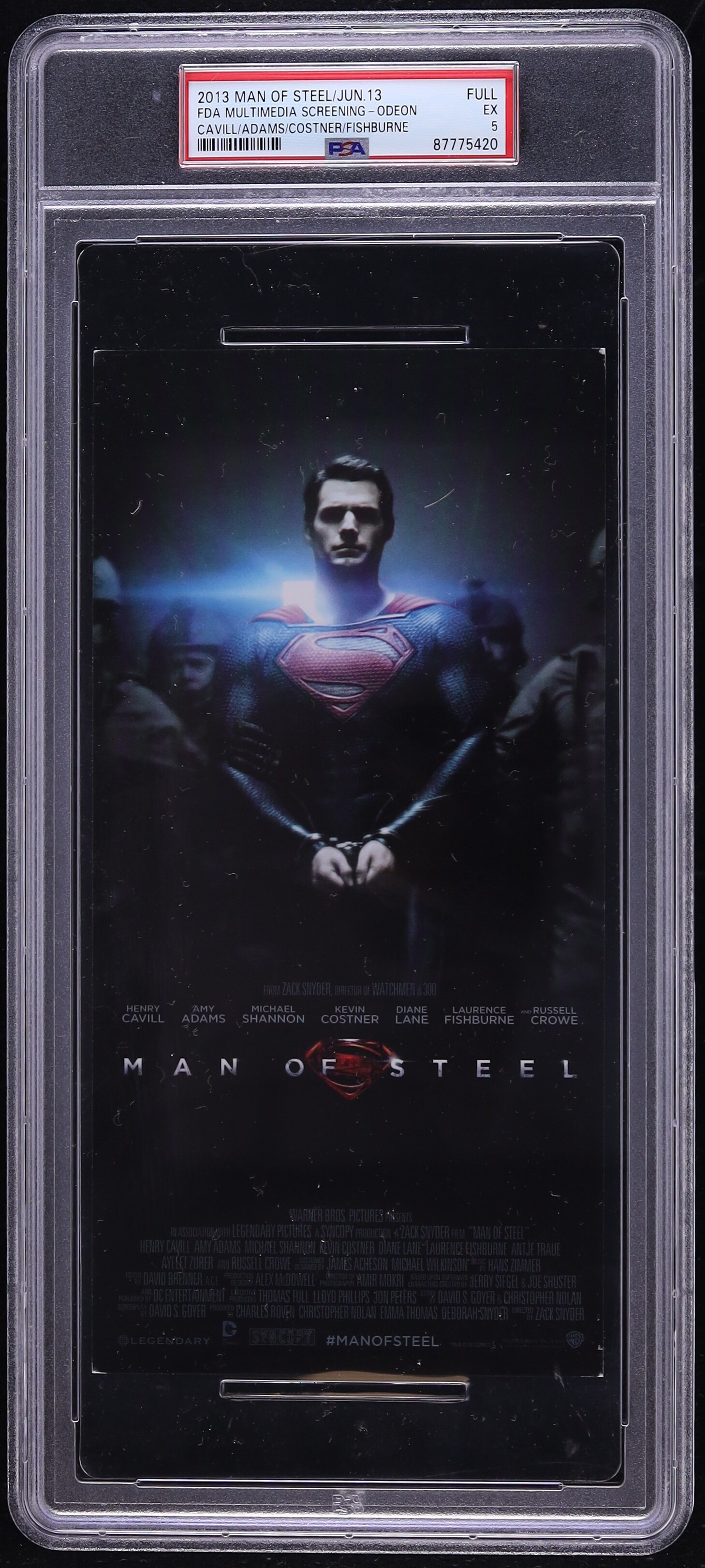 2013 Superman Man Of Steel Full Ticket Cavill Adams Costner Fishburne Multi-Media Screen PSA 5
