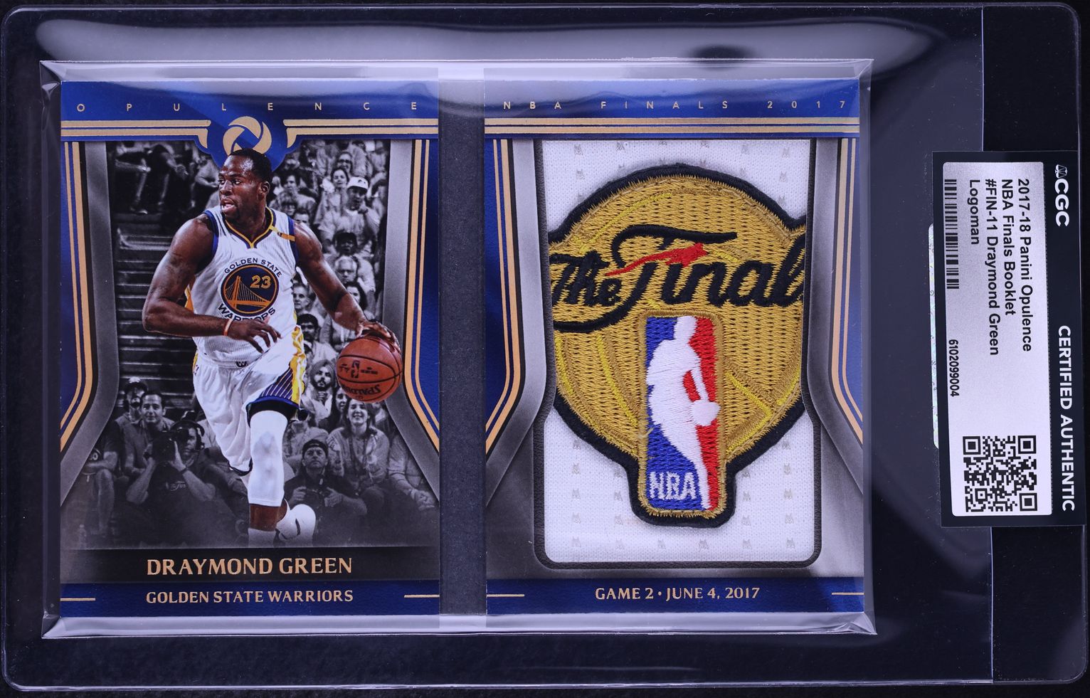2017 Panini Opulence NBA Finals Booklet Draymond Green LOGOMAN PATCH 1/1 #FIN-11 CGC AUTH