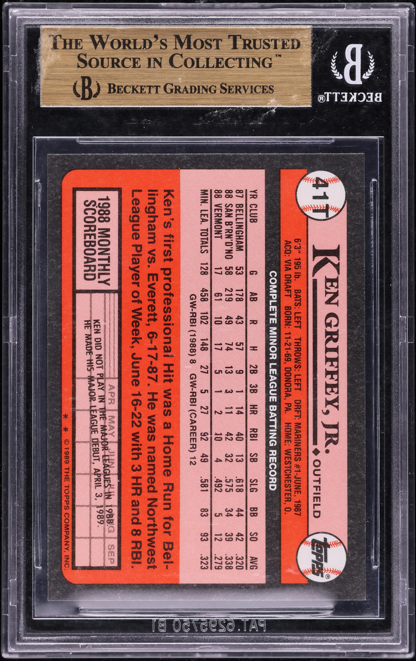 1989 Topps Traded Tiffany Ken Griffey Jr. ROOKIE #41T BGS 9.5 GEM MINT - Photo 2