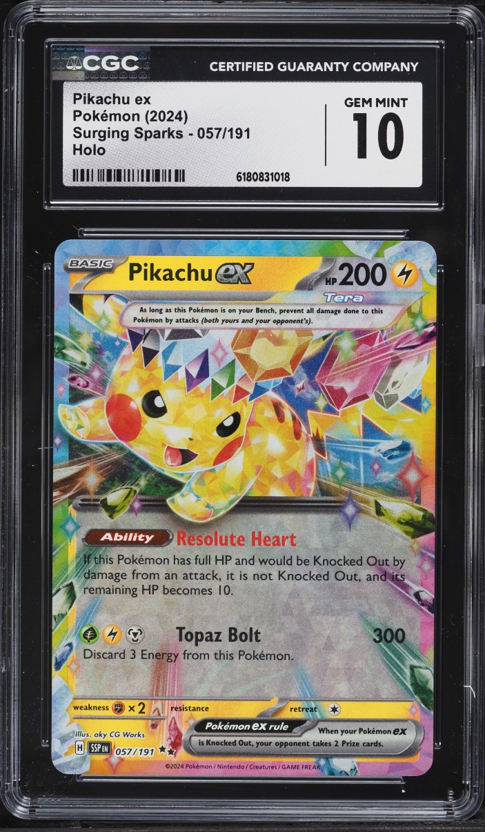 2024 Pokemon Scarlet & Violet Surging Sparks Holo Pikachu EX #57 CGC 10 GEM MINT