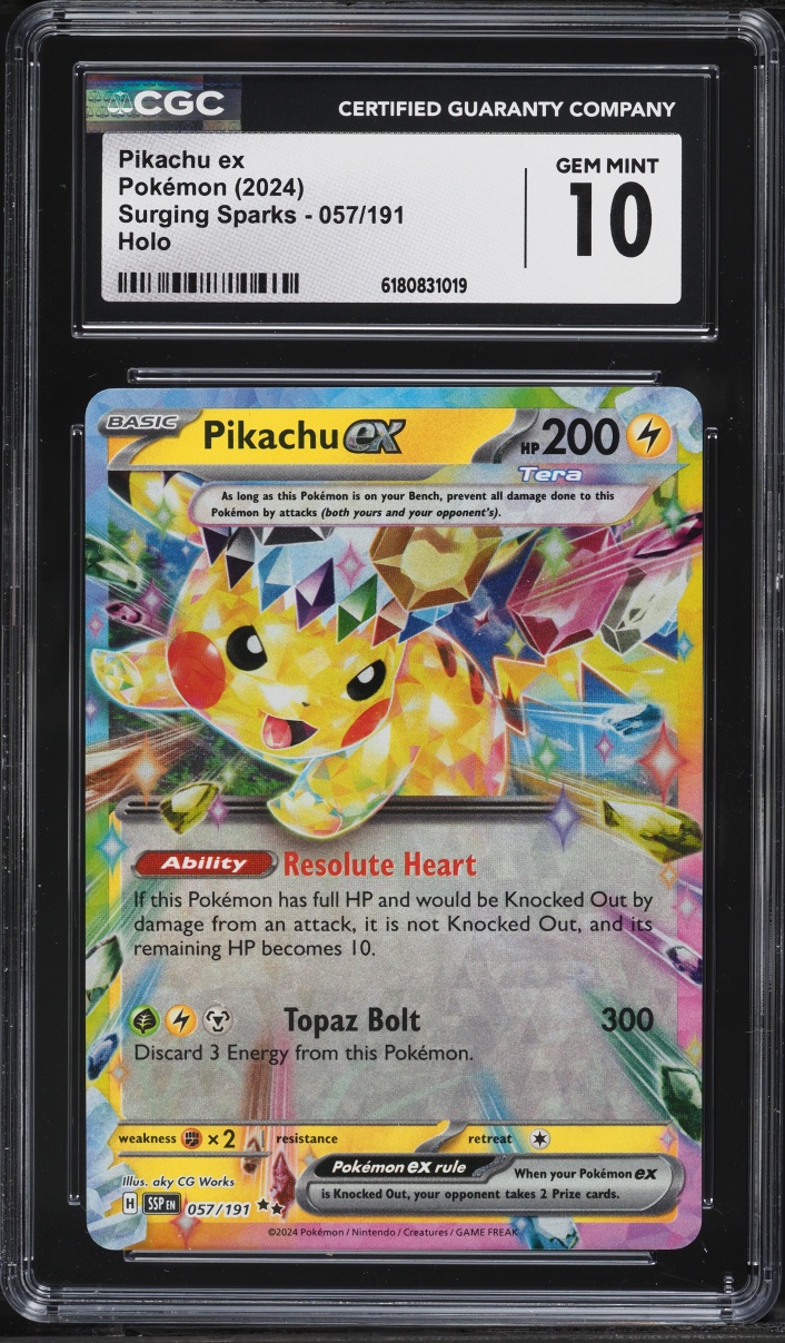 2024 Pokemon Scarlet & Violet Surging Sparks Holo Pikachu EX #57 CGC 10 GEM MINT