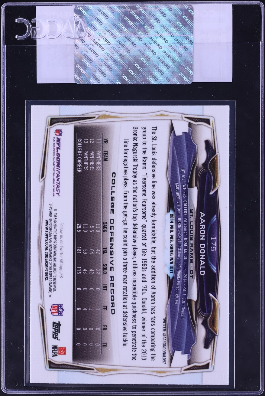 2014 Topps Chrome Aaron Donald ROOKIE #175 CGC AUTH