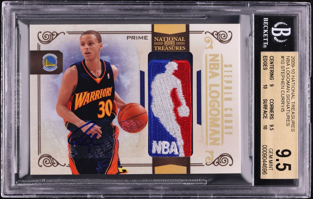 2009 National Treasures Stephen Curry ROOKIE LOGOMAN PATCH AUTO /5 #10 BGS 9.5