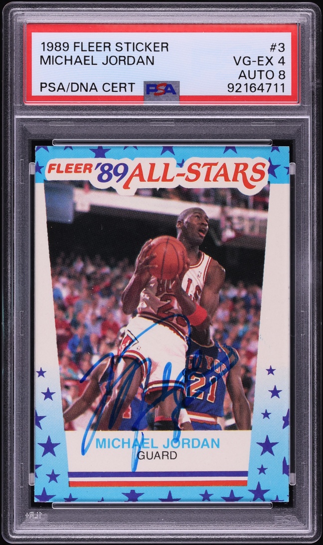 1989 Fleer Sticker Michael Jordan AUTO DNA 8 #3 PSA 4 VGEX