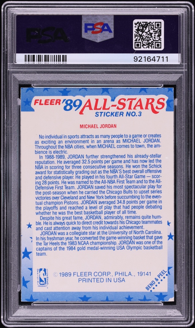 1989 Fleer Sticker Michael Jordan AUTO DNA 8 #3 PSA 4 VGEX - Photo 2