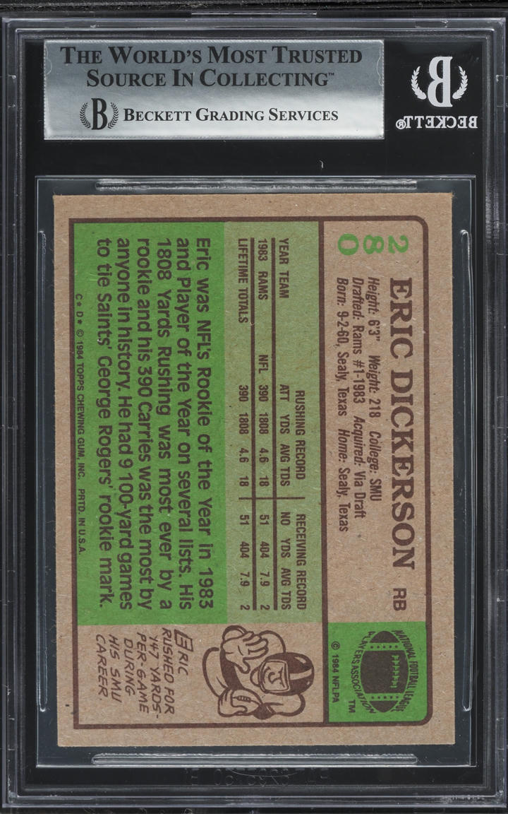 1984 Topps Football Eric Dickerson ROOKIE #280 BGS 6.5 EXMT+