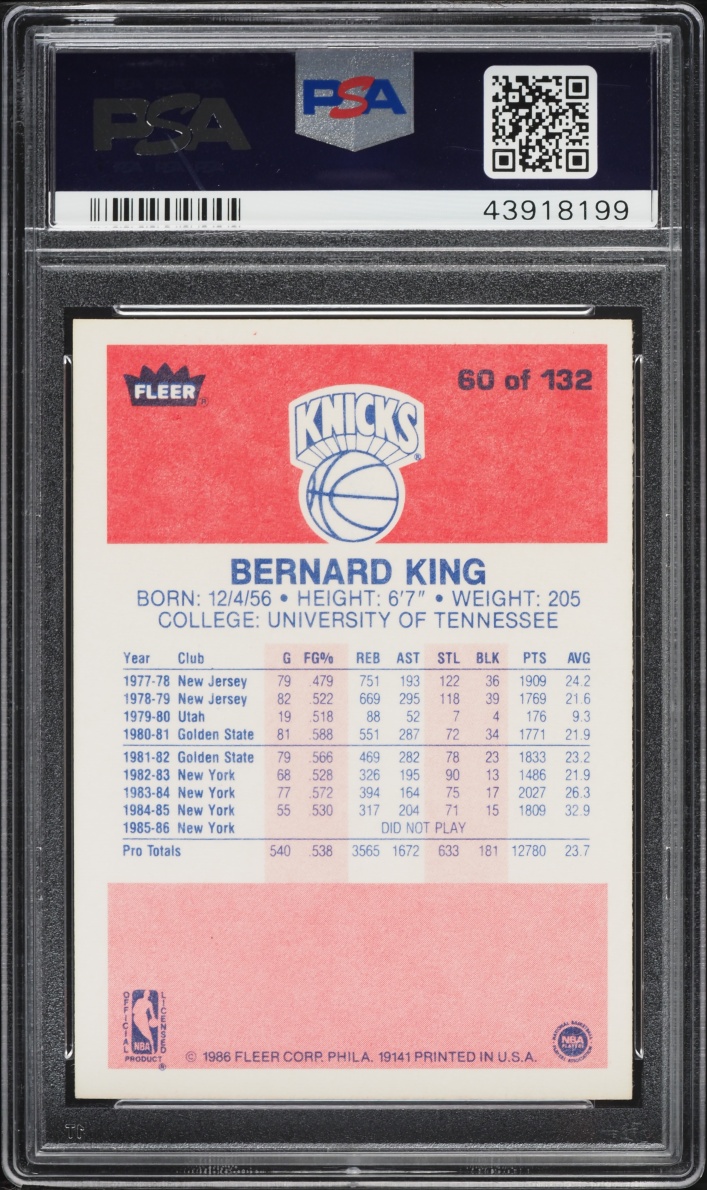 1986 Fleer Basketball Bernard King #60 PSA 9 MINT