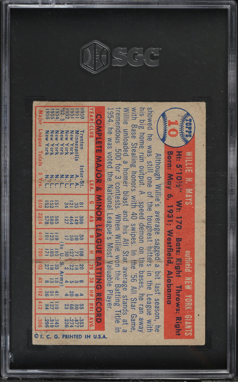 1957 Topps Willie Mays #10 SGC 4 VGEX