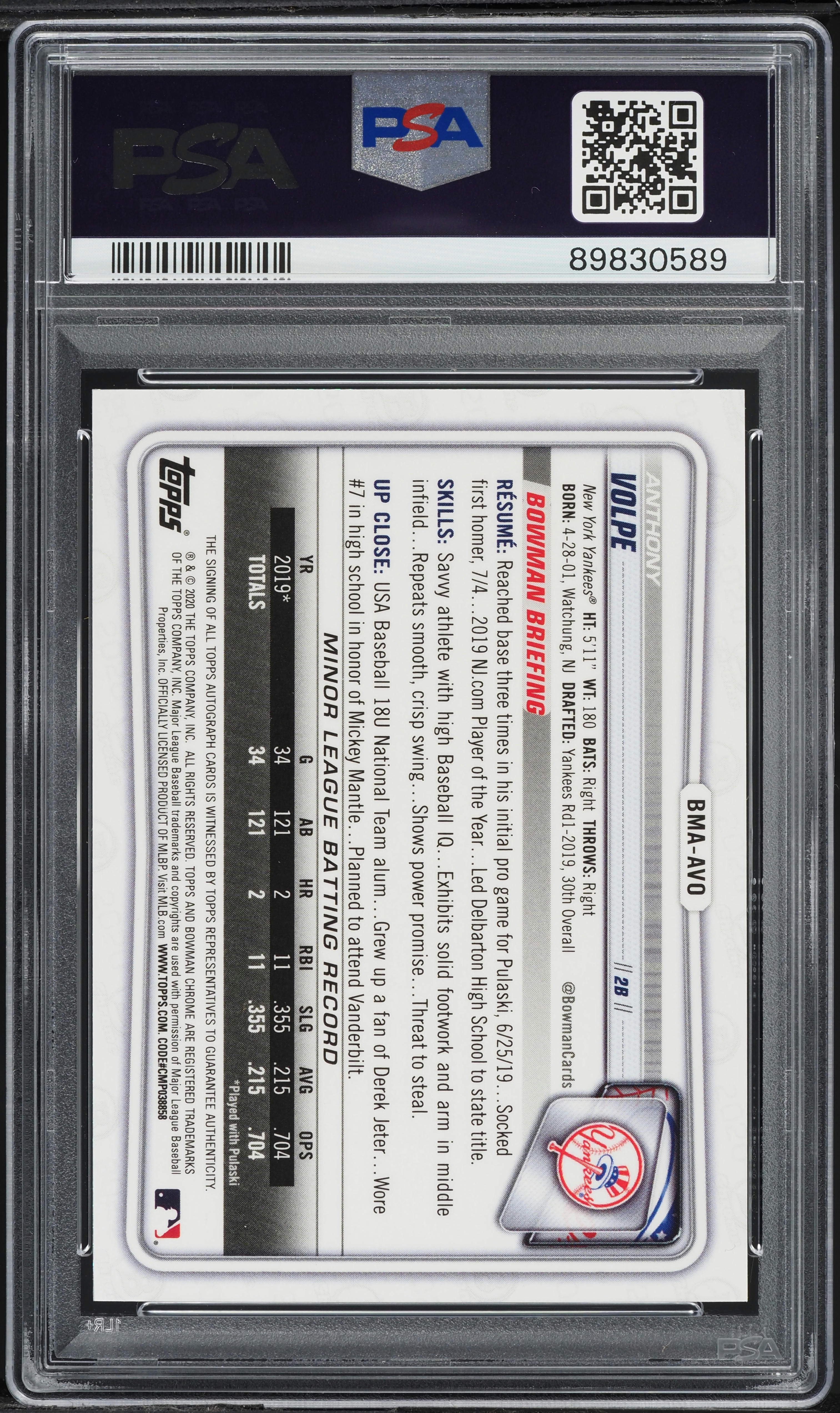 2020 Bowman Chrome Mega Box Anthony Volpe PROSPECT AUTO #BMA-AVO