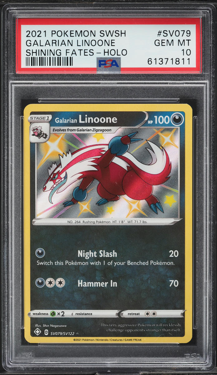 2021 Pokemon SWSH Shining Fates Holo Shiny Galarian Linoone #SV79 PSA 10 GEM