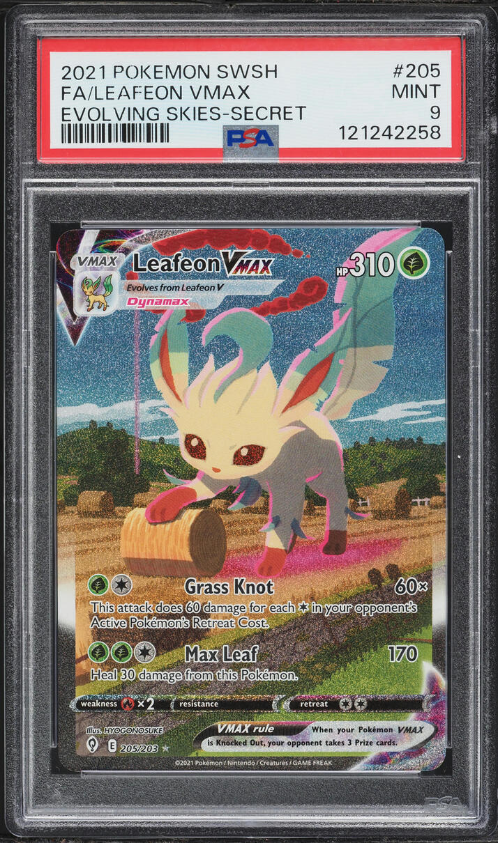 2021 Pokemon Sword & Shield Evolving Skies Full Art Leafeon VMAX #205 PSA 9 MINT