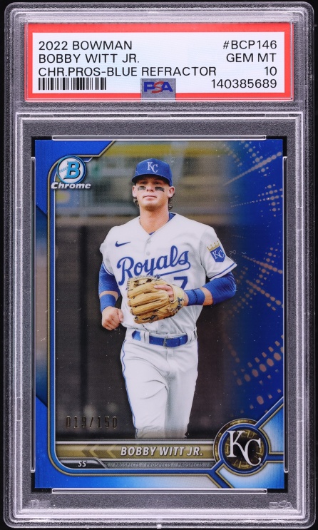 2022 Bowman Chrome Blue Refractor Bobby Witt Jr. PROSPECT /150 #BCP-146 PSA 10 GEM MINT