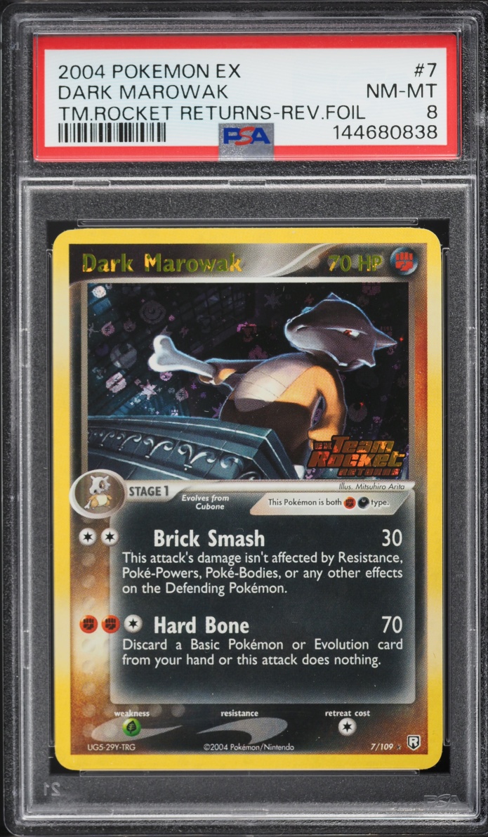2004 Pokemon EX Team Rocket Returns Reverse Holo Dark Marowak #7 PSA 8 NM-MT