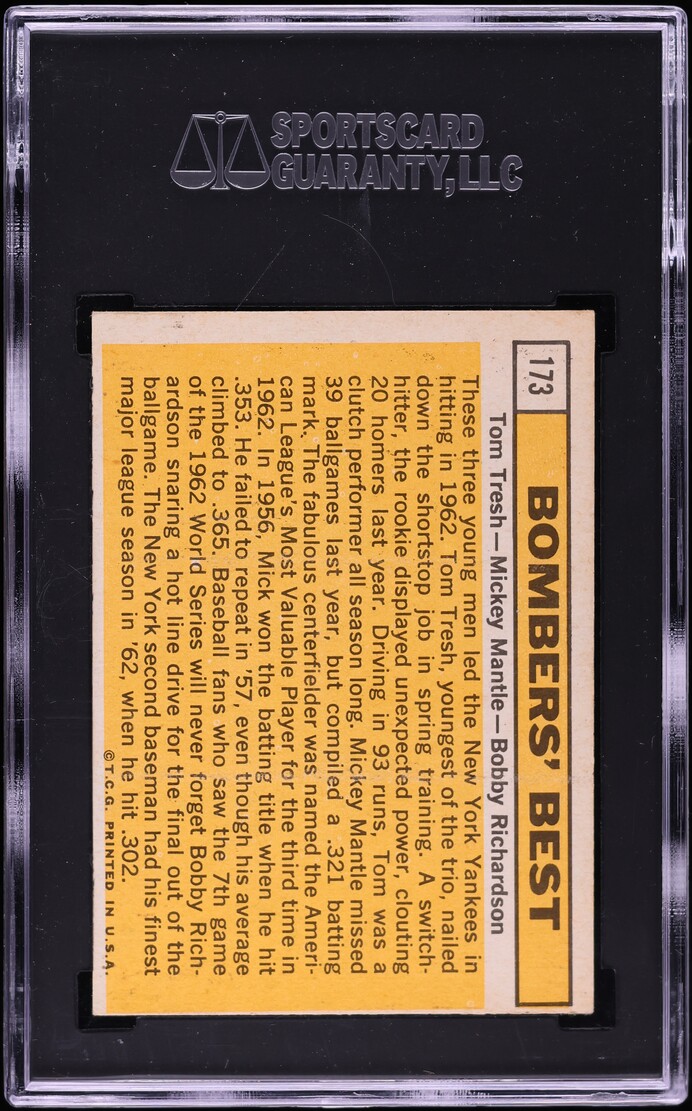 1963 Topps Bomber's Best Mickey Mantle & Bobby Richardson #173 SGC 6 EXMT