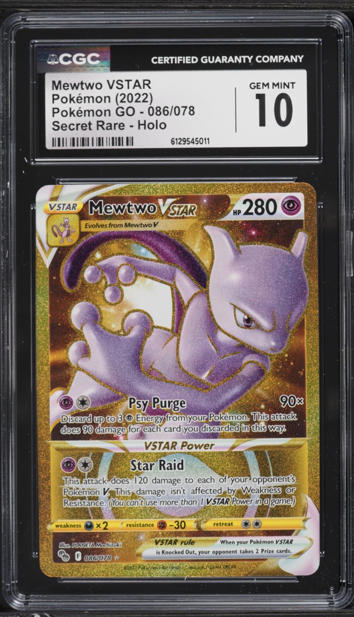 2022 Pokemon Sword & Shield Pokemon GO Gold Rare Mewtwo VSTAR #86 CGC 10 GEM MINT
