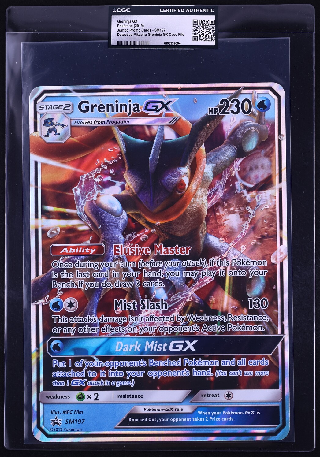 2019 Pokemon Sun & Moon Jumbo Promo Detective Pikachu Case File Greninja GX #SM197 CGC AUTH