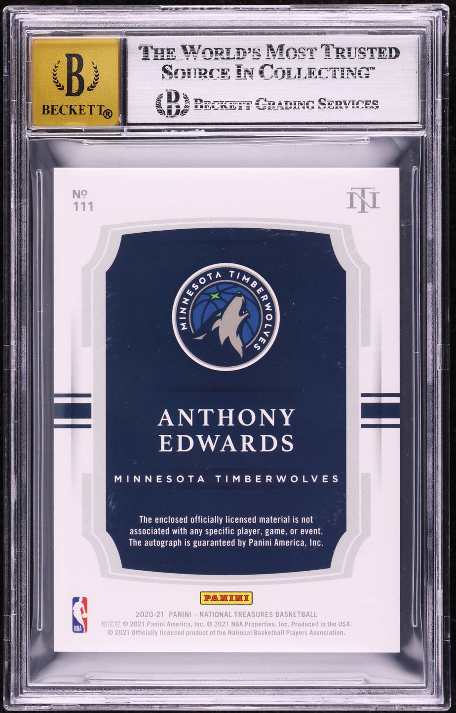 2020 National Treasures Anthony Edwards ROOKIE PATCH AUTO /99 #111 BGS 8.5