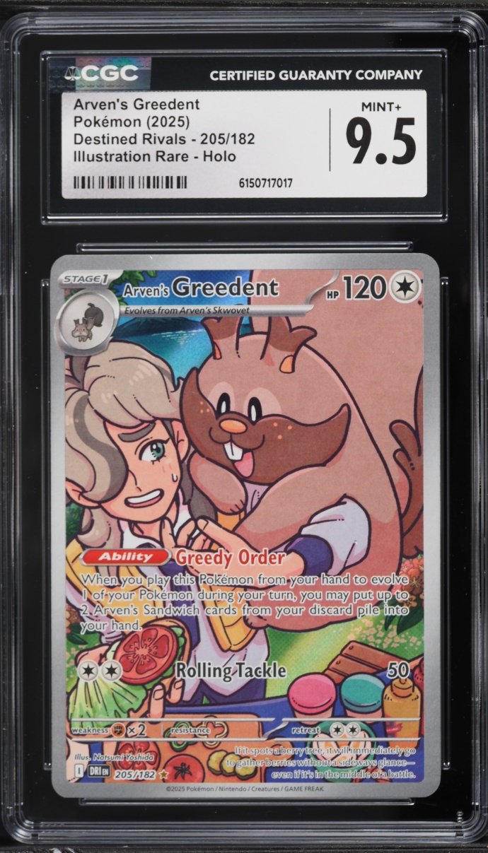 2025 Pokemon Scarlet & Violet Destined Rivals IR Arven's Greedent #205 CGC 9.5 MINT+