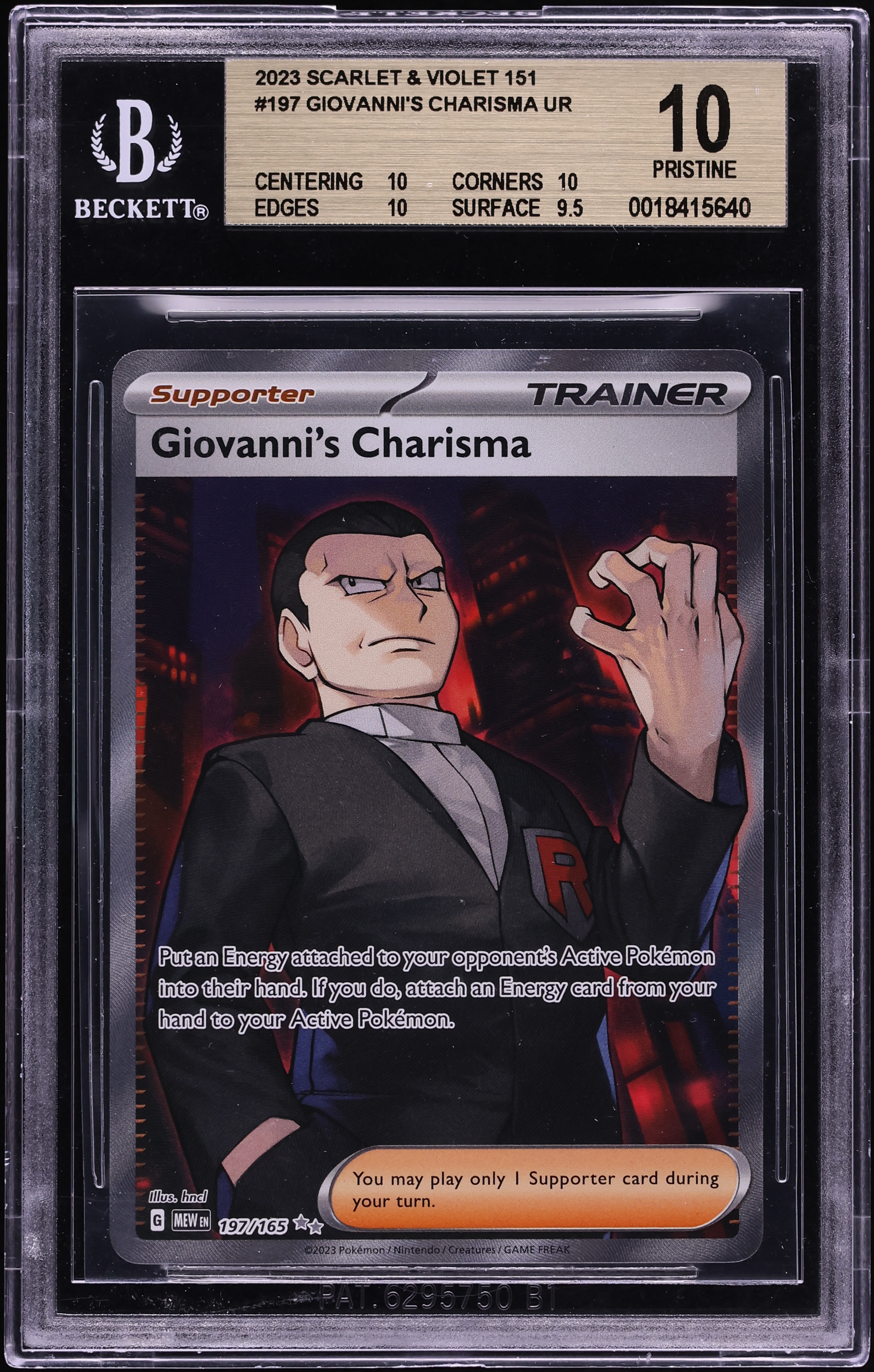 2023 Pokemon Scarlet & Violet 151 Full Art Giovanni's Charisma #197 BGS 10 PRISTINE