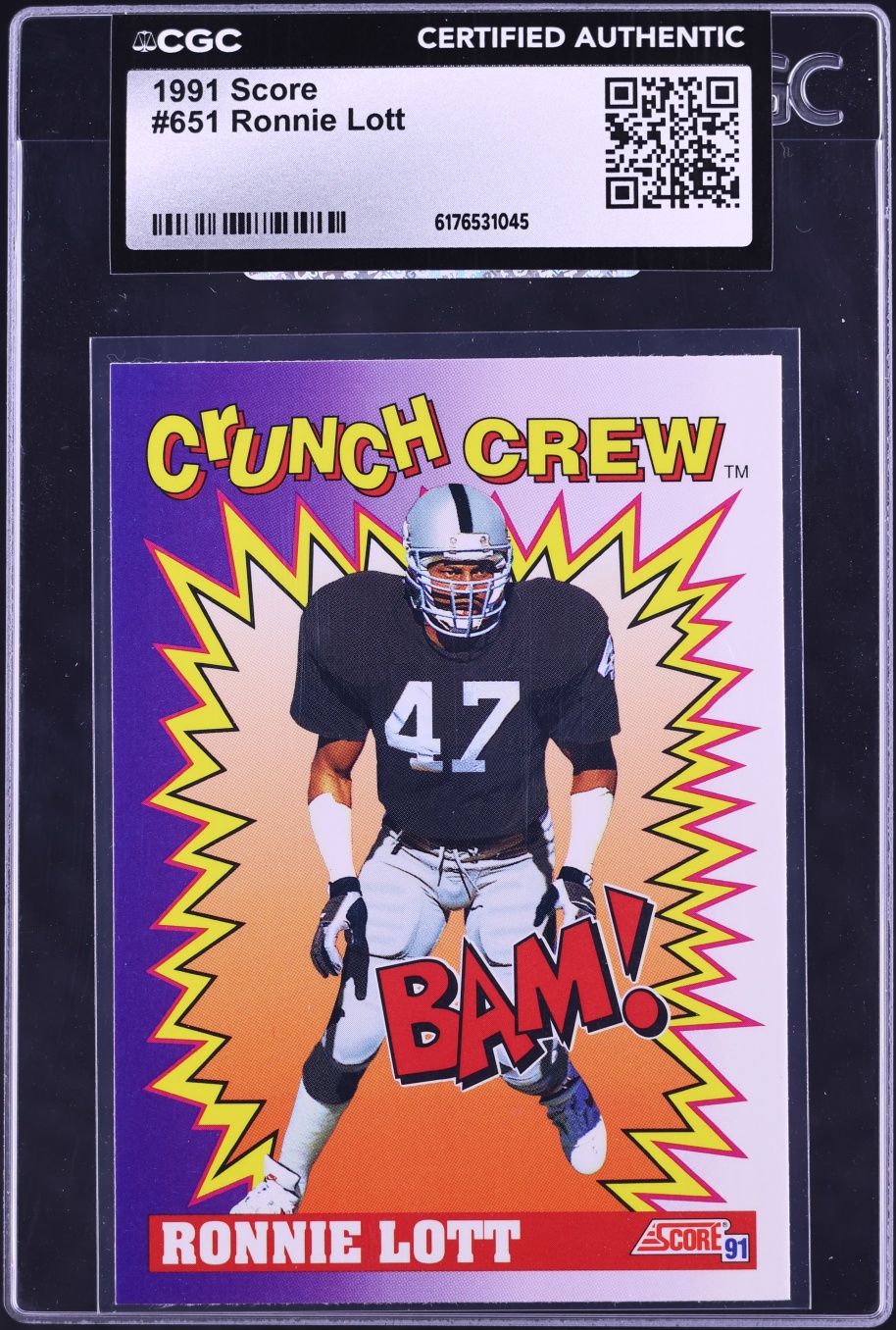 1991 Score Football Ronnie Lott #651 CGC AUTH
