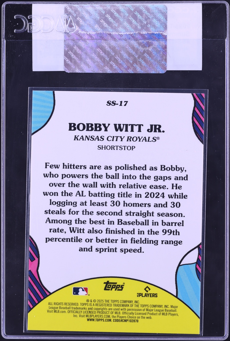 2025 Topps Summer Superstars Pink Foil Bobby Witt Jr. #SS-17 CGC AUTH