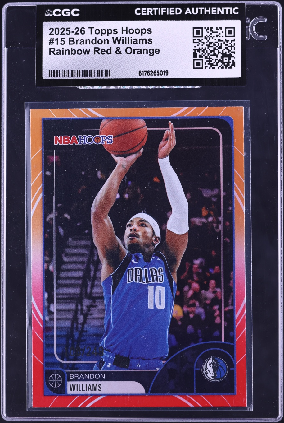 2025 Hoops Rainbow Red & Orange Brandon Williams /249 #15 CGC AUTH