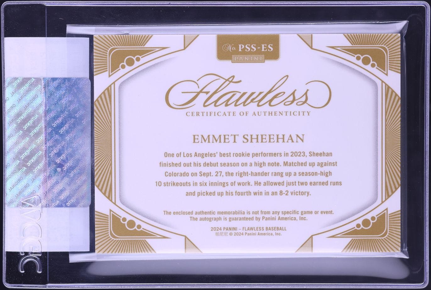 2024 Panini Flawless Prominent Swatch Emerald Emmet Sheehan ROOKIE PATCH AUTO /5 CGC AUTH