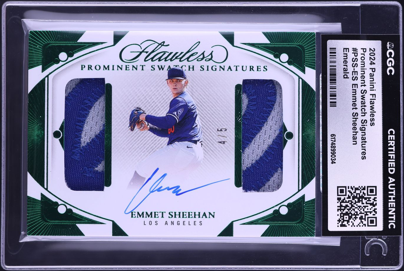 2024 Panini Flawless Prominent Swatch Emerald Emmet Sheehan ROOKIE PATCH AUTO /5 CGC AUTH