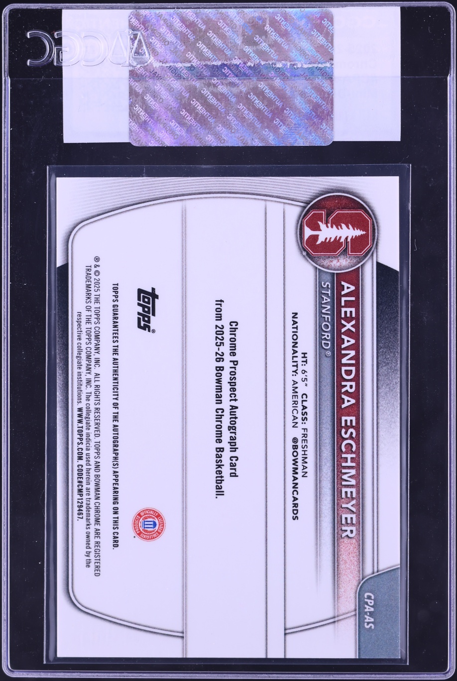 2025 Bowman Chrome Mini-Diamond Refractor Alexandra Eschmeyer ROOKIE AUTO /100 #CPA-AS CGC AUTH